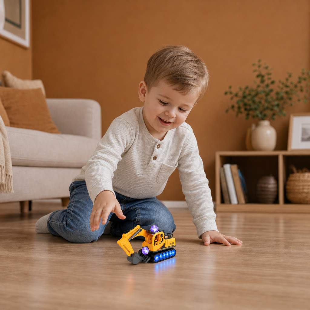 Electric Excavator Toy with Disco Ball, Music & Bump-and-Go Action