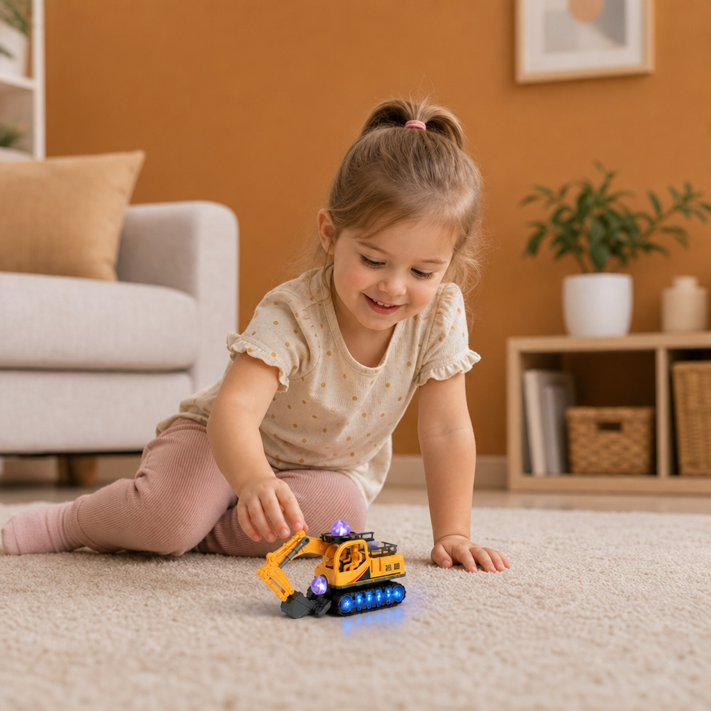 Electric Excavator Toy with Disco Ball, Music & Bump-and-Go Action