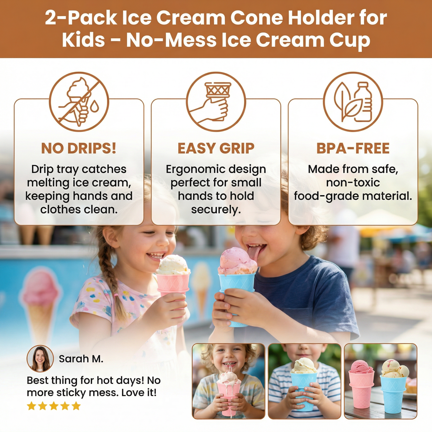 2-Pack Ice Cream Cone Holder for Kids – No-Mess Ice Cream Cup