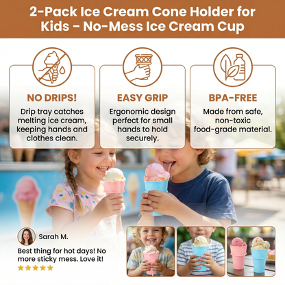 2-Pack Ice Cream Cone Holder for Kids – No-Mess Ice Cream Cup