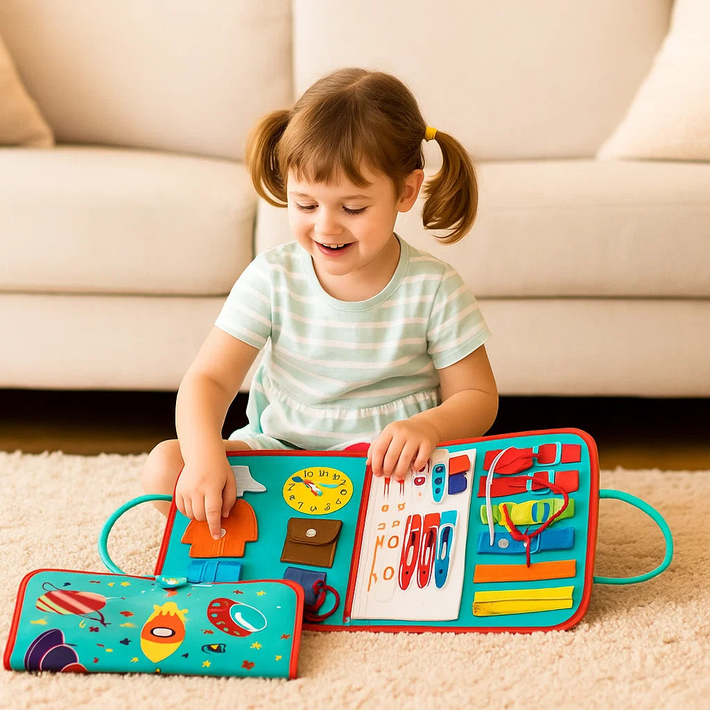 Montessori Play and Learn Activity Book with Zippers and Laces