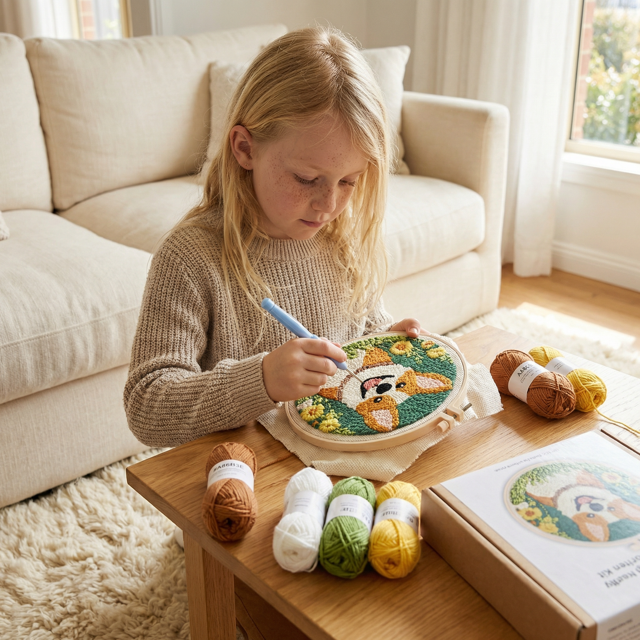 Beginner Embroidery Craft Kit with Punch Needle and Yarn