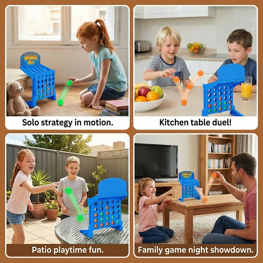 Line Up Four Bounce Shooting Game with Colorful Balls and Foldable Carrying Case