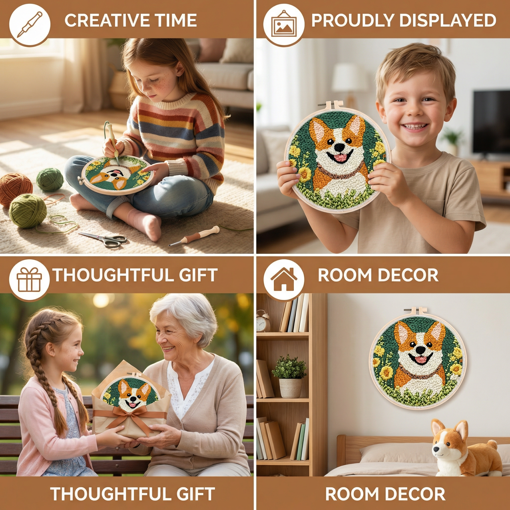 Beginner Embroidery Craft Kit with Punch Needle and Yarn