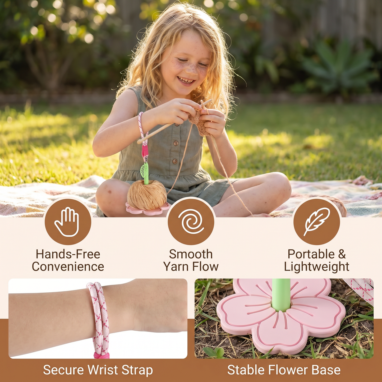 Portable Wrist Yarn Holder with Strap for Knitting and Crocheting
