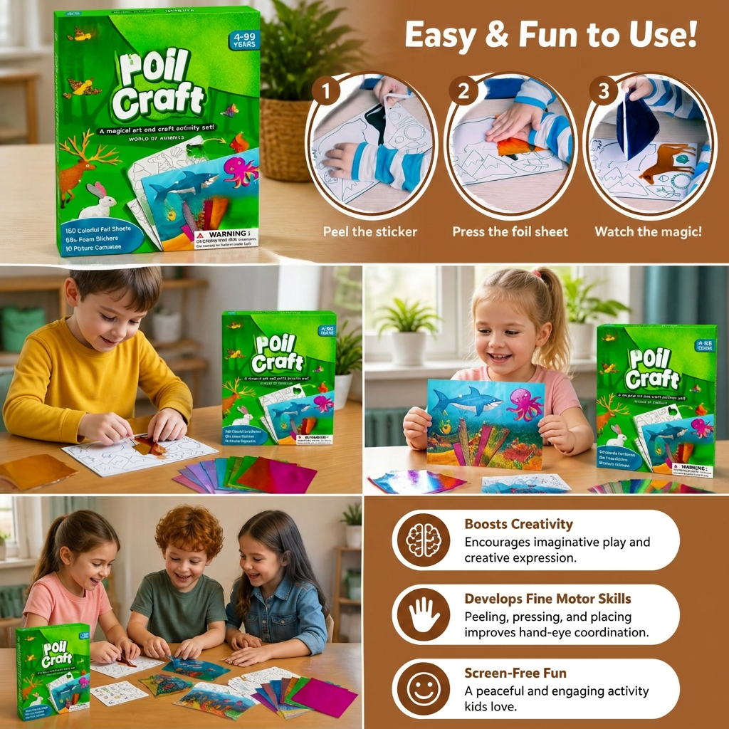 DIY Foil Art Kit – No-Mess Animal Crafts for Kids