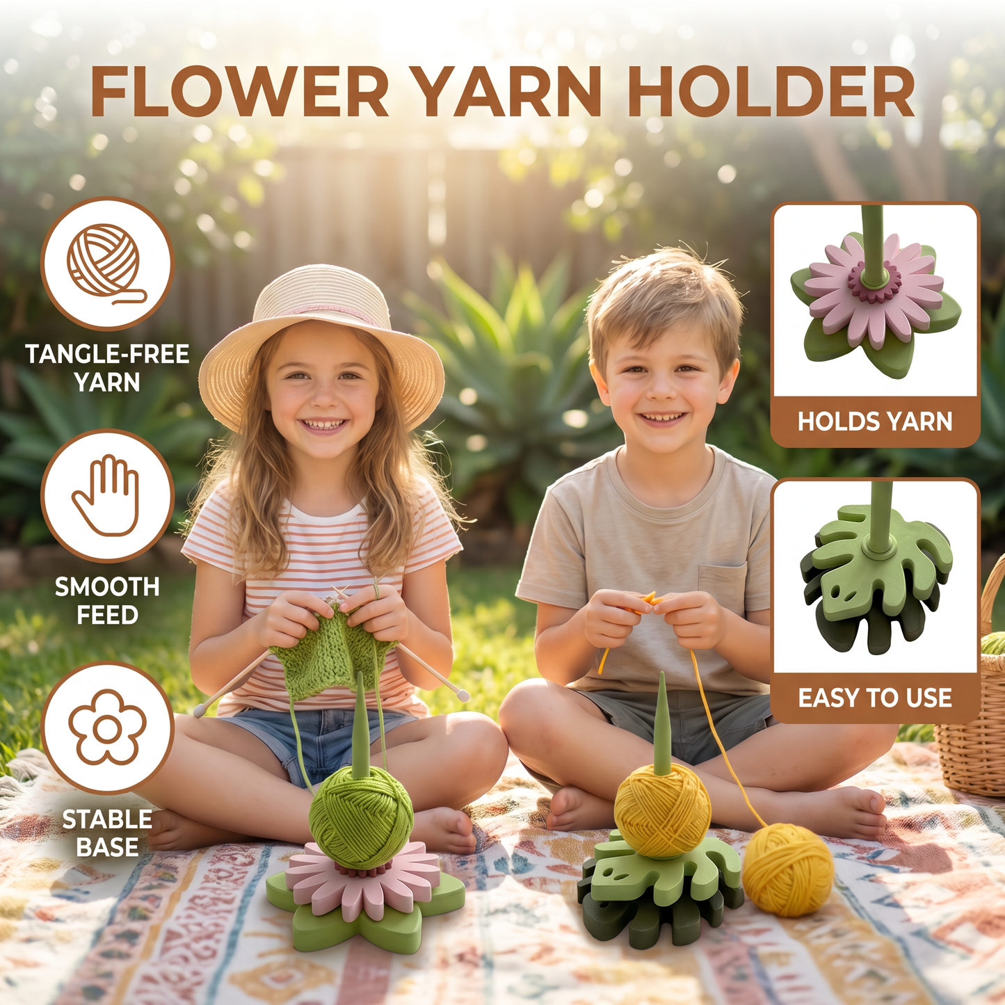 Flower Yarn Holder Stand for Knitting and Crocheting