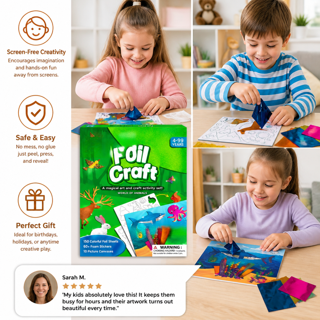 DIY Foil Art Kit – No-Mess Animal Crafts for Kids