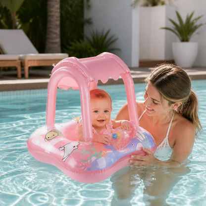 Inflatable Baby Pool Float with Canopy & Ocean Print