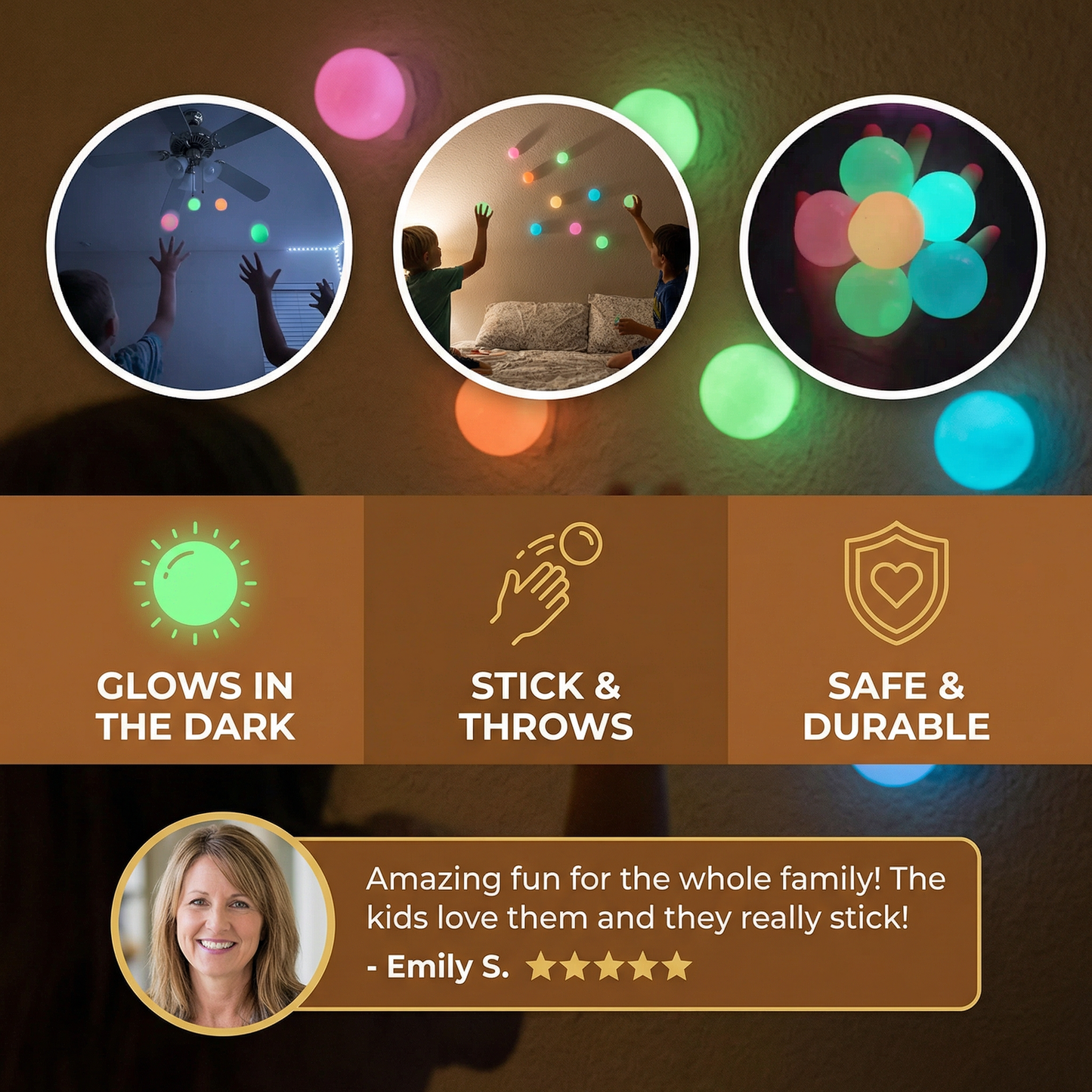 Glow in the Dark Sticky Balls – Throw & Stick Ceiling Toy for Kids & Adults