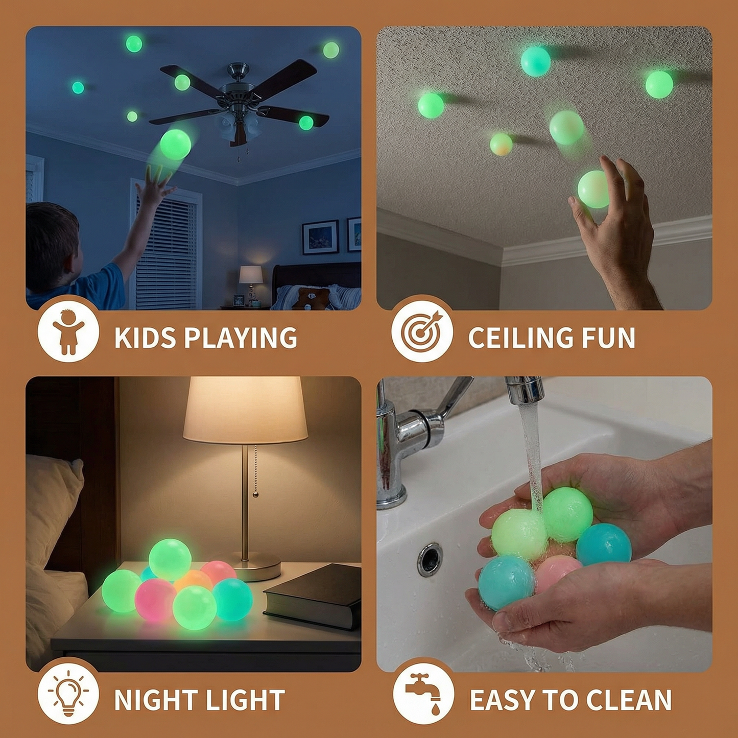 Glow in the Dark Sticky Balls – Throw & Stick Ceiling Toy for Kids & Adults