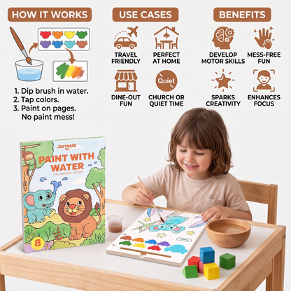 Watercolor Painting Book with Brush – Mess-Free Paint with Water Fun
