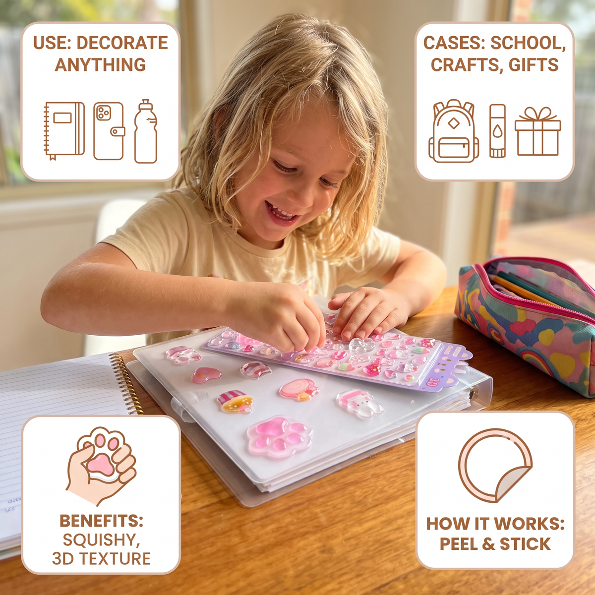 3D Squishy Pet Paw Stickers – Cute Puffy Stickers for Kids