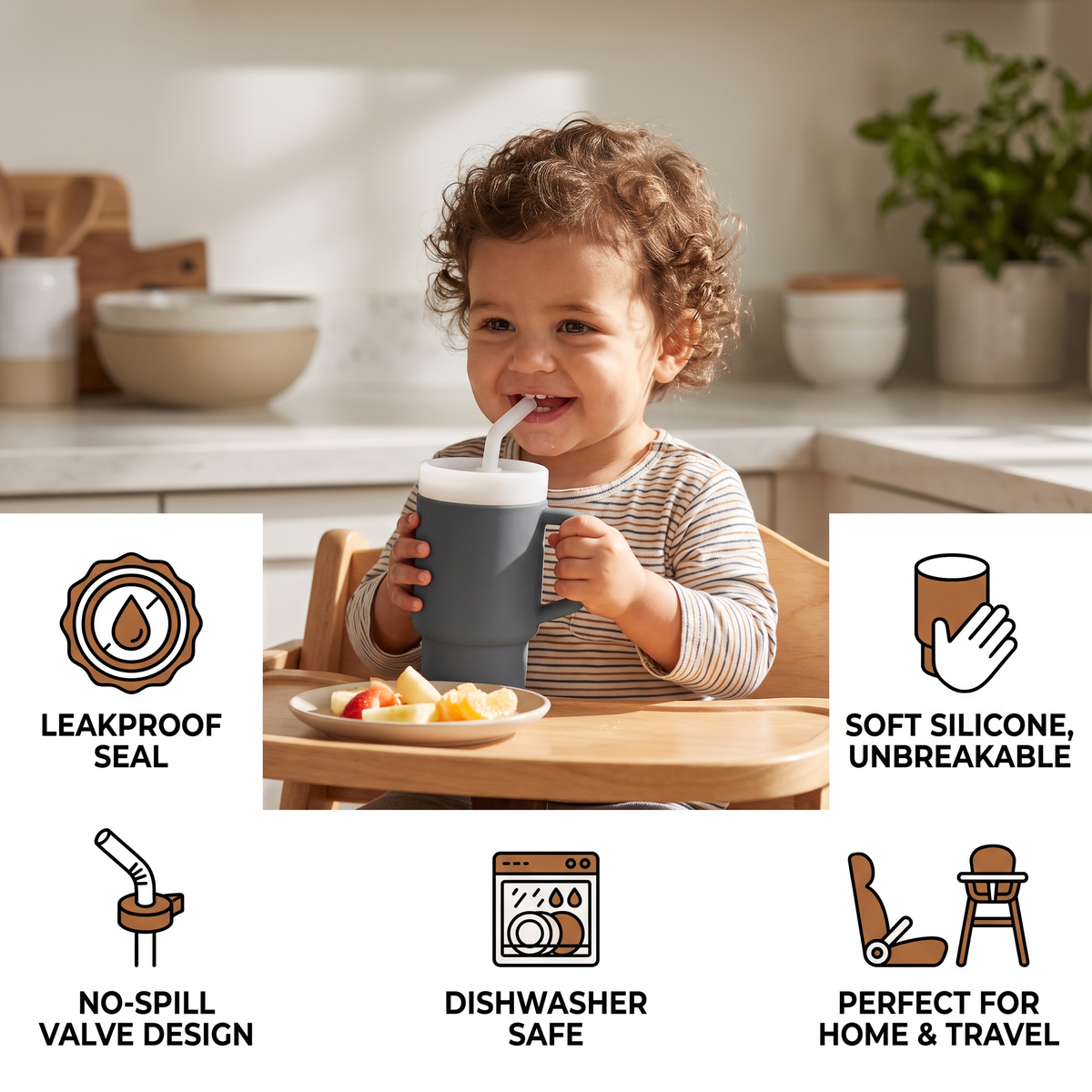 Leakproof Silicone Toddler Straw Cup