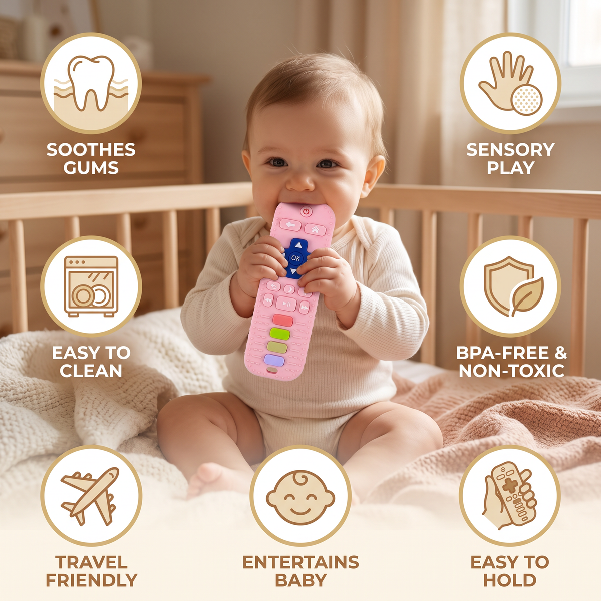 Silicone Remote Control Baby Teether – BPA-Free Sensory Chew Toy