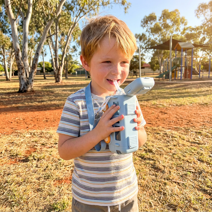 Kids Bus Shaped Water Bottle with Straw and Adjustable Strap