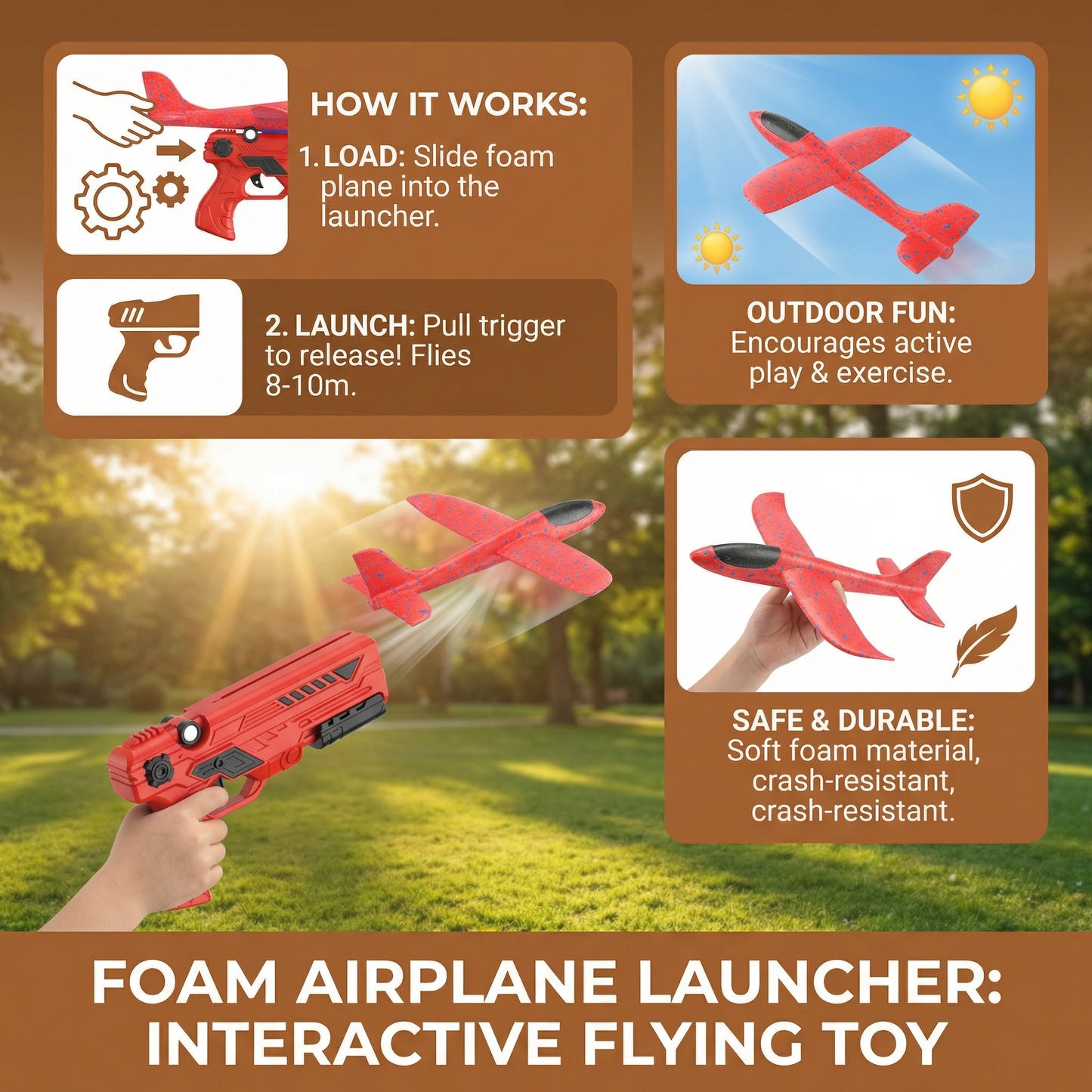 Foam Airplane Launcher for Kids – Interactive Flying Toy with Launch Gun