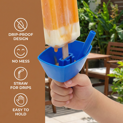 2-Pack Drip-Proof Popsicle Holder for Kids – No-Mess Ice Cream Catcher with Straw