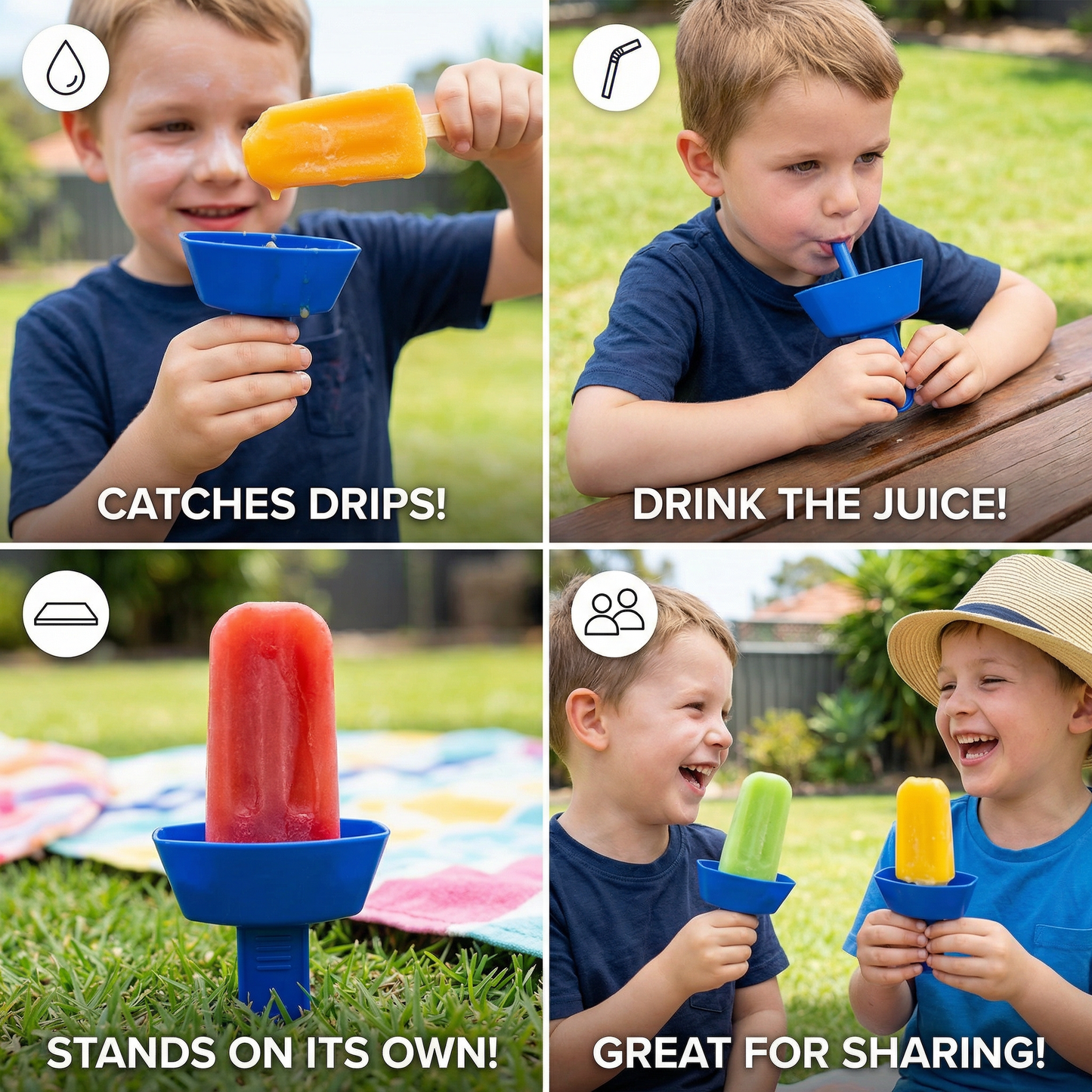 2-Pack Drip-Proof Popsicle Holder for Kids – No-Mess Ice Cream Catcher with Straw