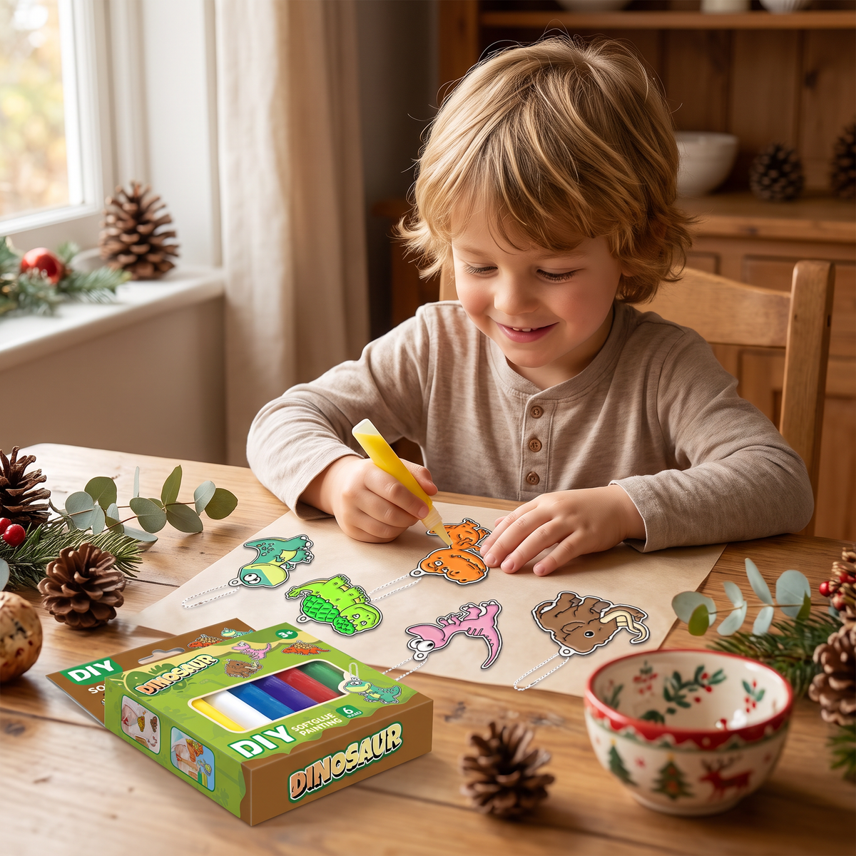 DIY Christmas No-Bake Glue Painting Ornament Craft Kit for Kids