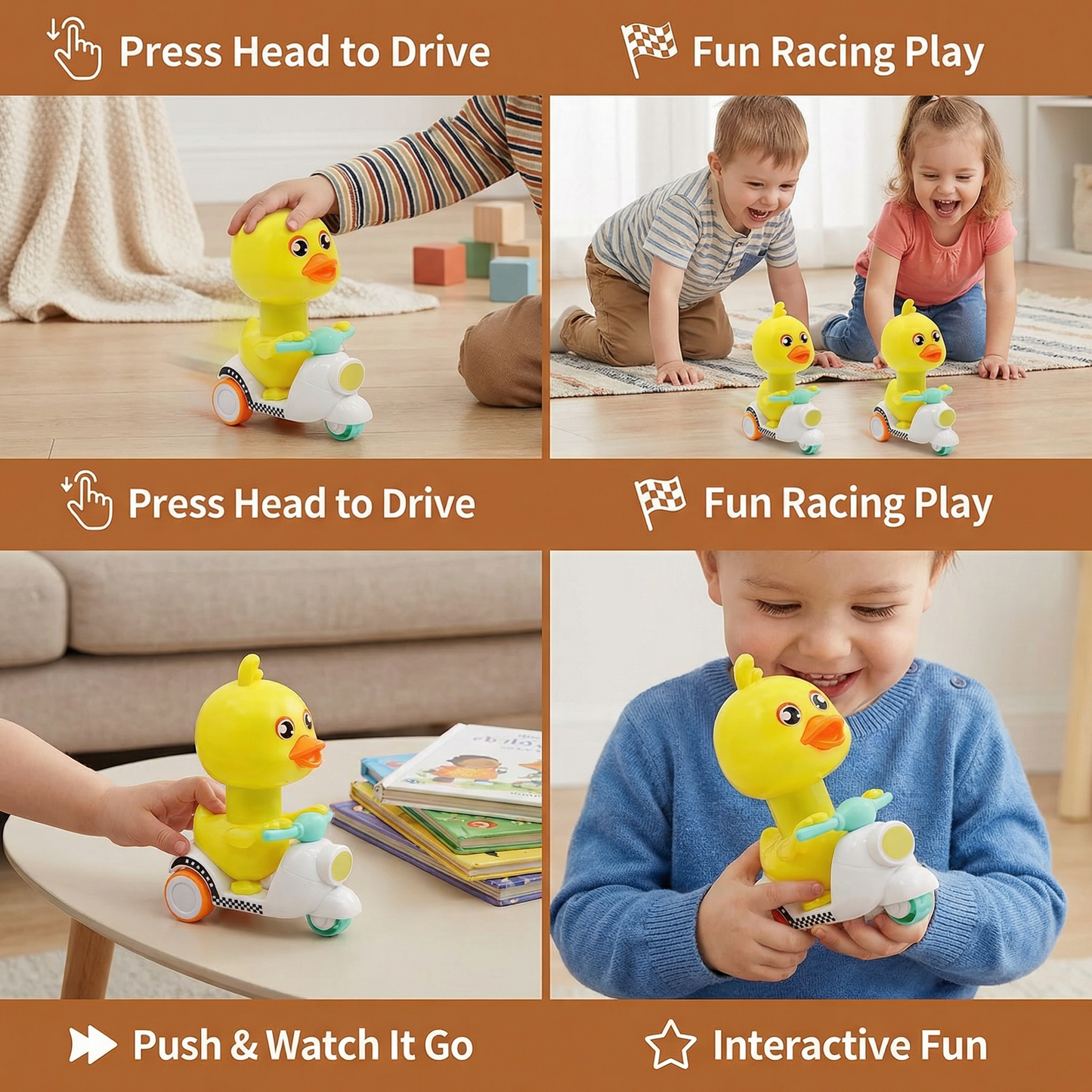 Yellow Duck Push & Go Toy – Fun Kids Scooter with Press-to-Drive Action