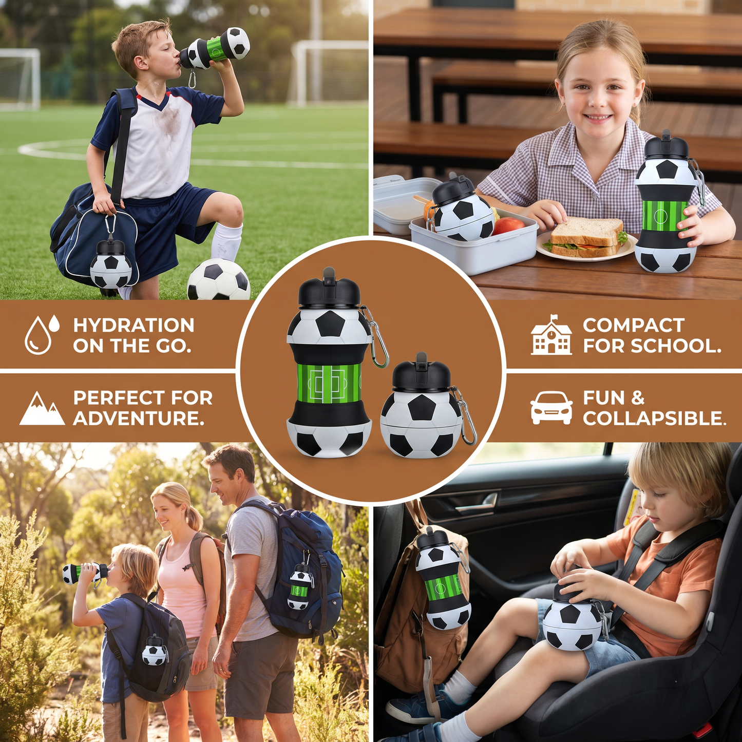 Foldable & Durable Silicone Football Water Bottle