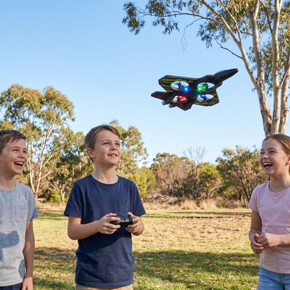 Durable Foam RC Fighter Jet Drone for Indoor & Outdoor Flying – 360° Flips & LED Lights