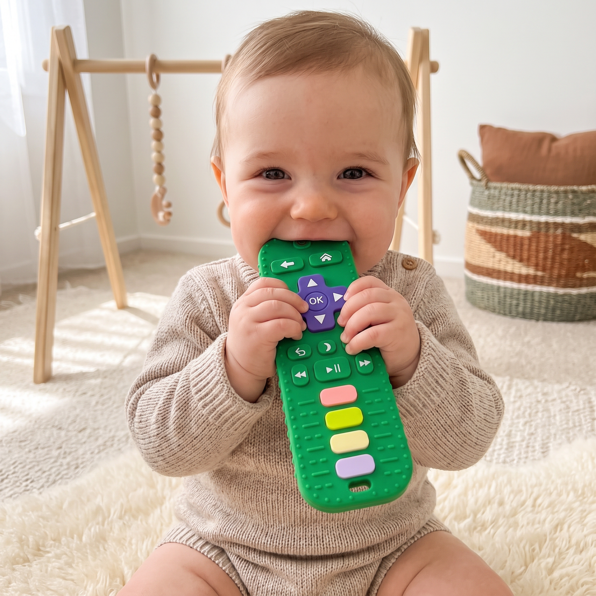 Silicone Remote Control Baby Teether – BPA-Free Sensory Chew Toy