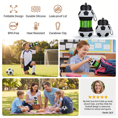 Foldable & Durable Silicone Football Water Bottle