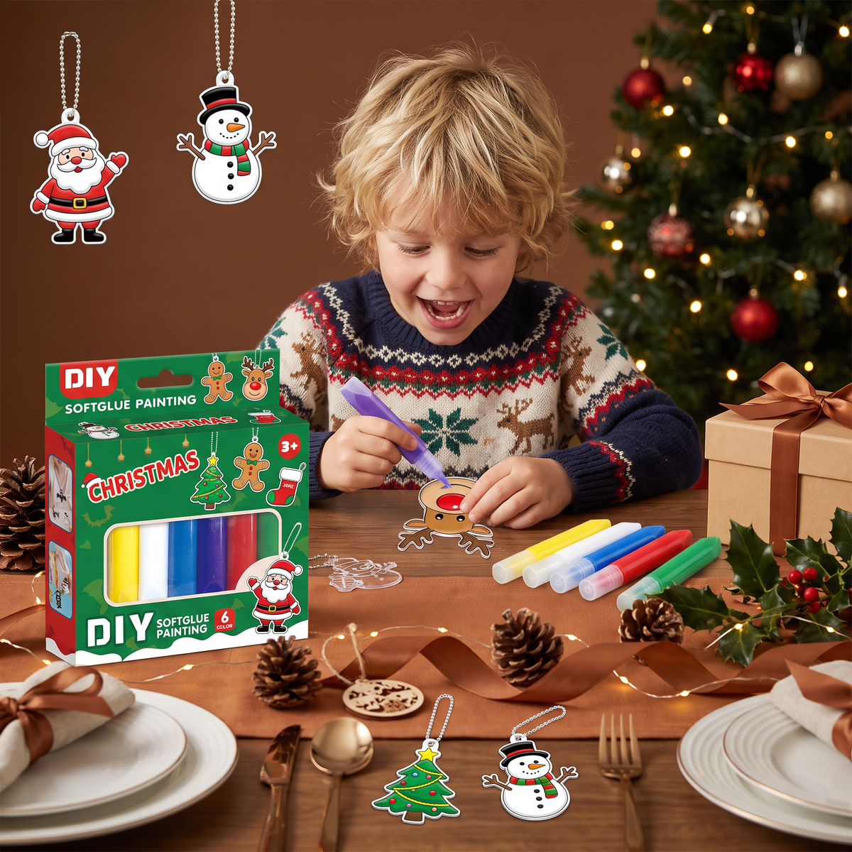 DIY Christmas No-Bake Glue Painting Ornament Craft Kit for Kids