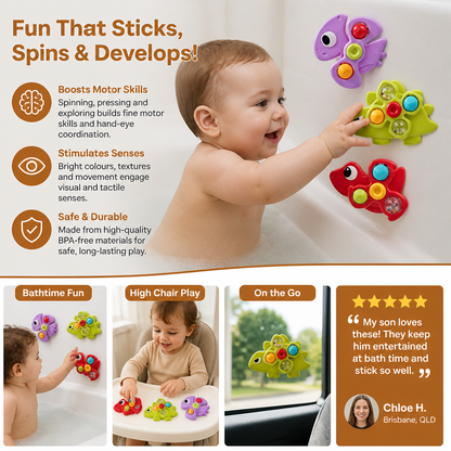 Dinosaur Suction Cup Spinner Toy for Babies & Toddlers Set of 3