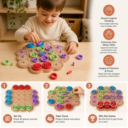 Early Educational 3-Level Wooden Tic-Tac-Toe Strategy Game