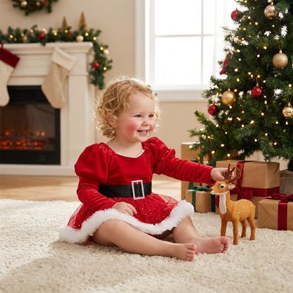 Baby Girl’s My First Christmas Long-Sleeve Romper Dress