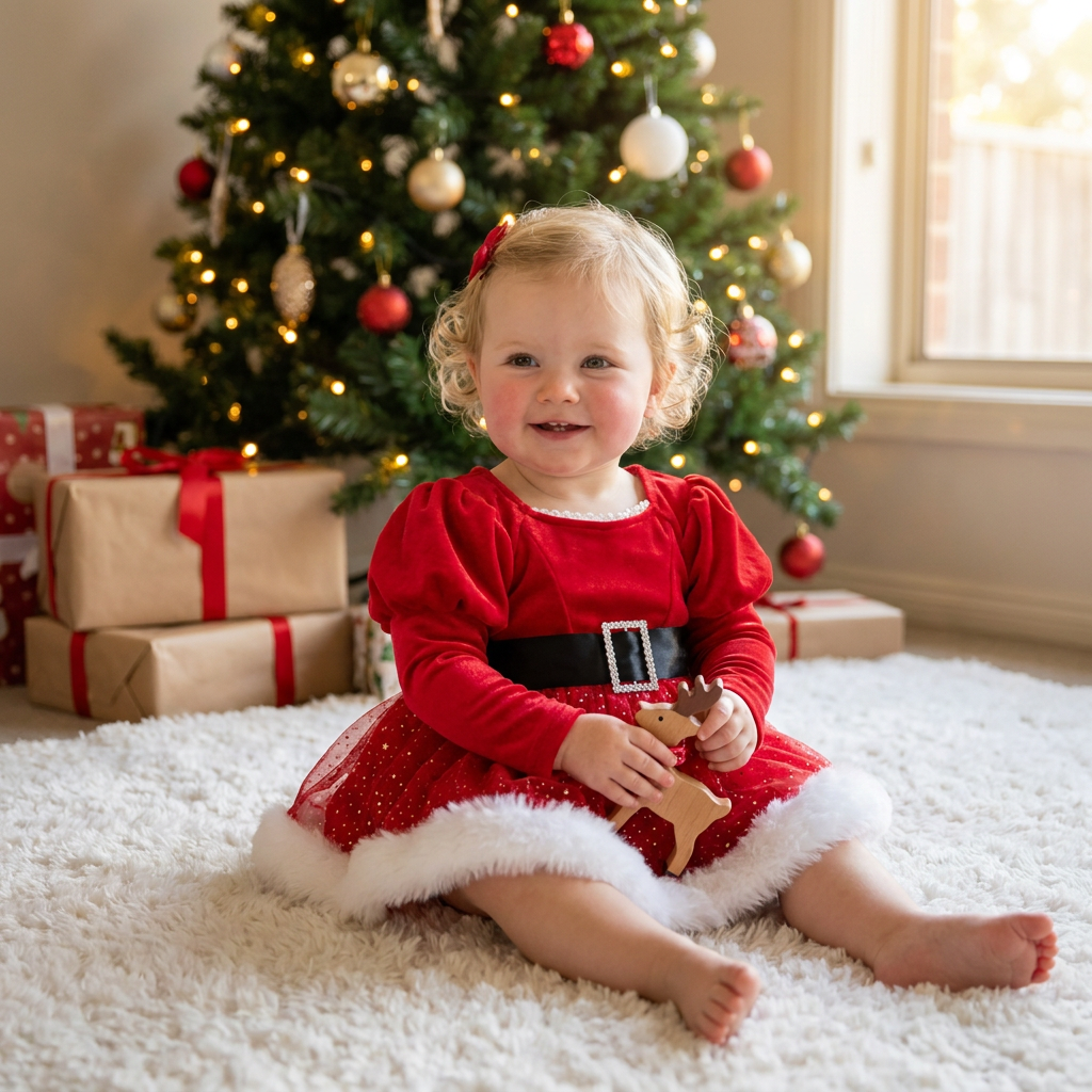 Baby Girl’s My First Christmas Long-Sleeve Romper Dress
