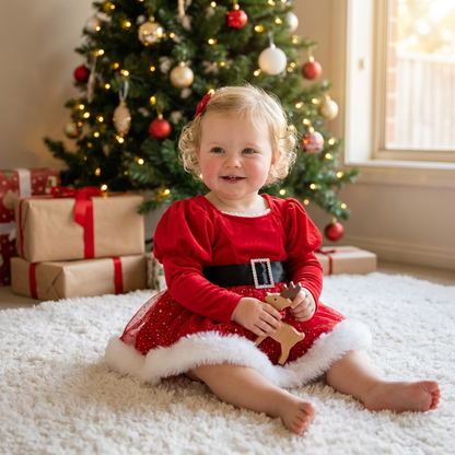 Baby Girl’s My First Christmas Long-Sleeve Romper Dress