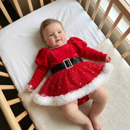 Baby Girl’s My First Christmas Long-Sleeve Romper Dress