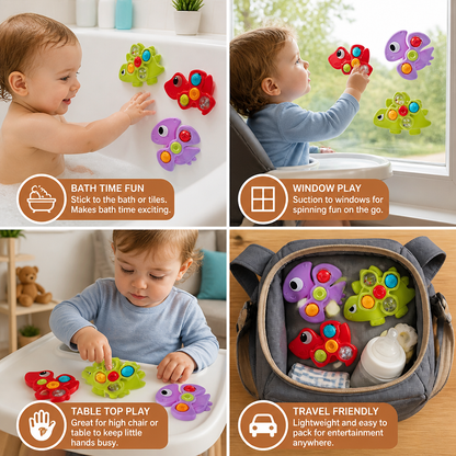 Dinosaur Suction Cup Spinner Toy for Babies & Toddlers Set of 3