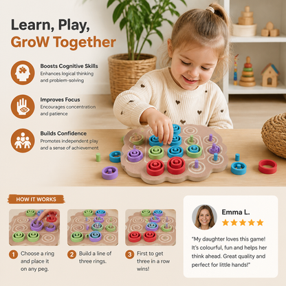 Early Educational 3-Level Wooden Tic-Tac-Toe Strategy Game