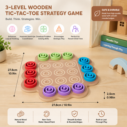 Early Educational 3-Level Wooden Tic-Tac-Toe Strategy Game