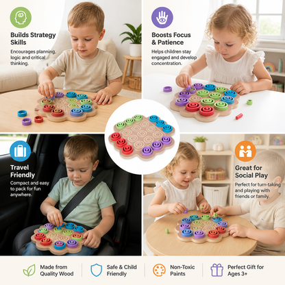Early Educational 3-Level Wooden Tic-Tac-Toe Strategy Game