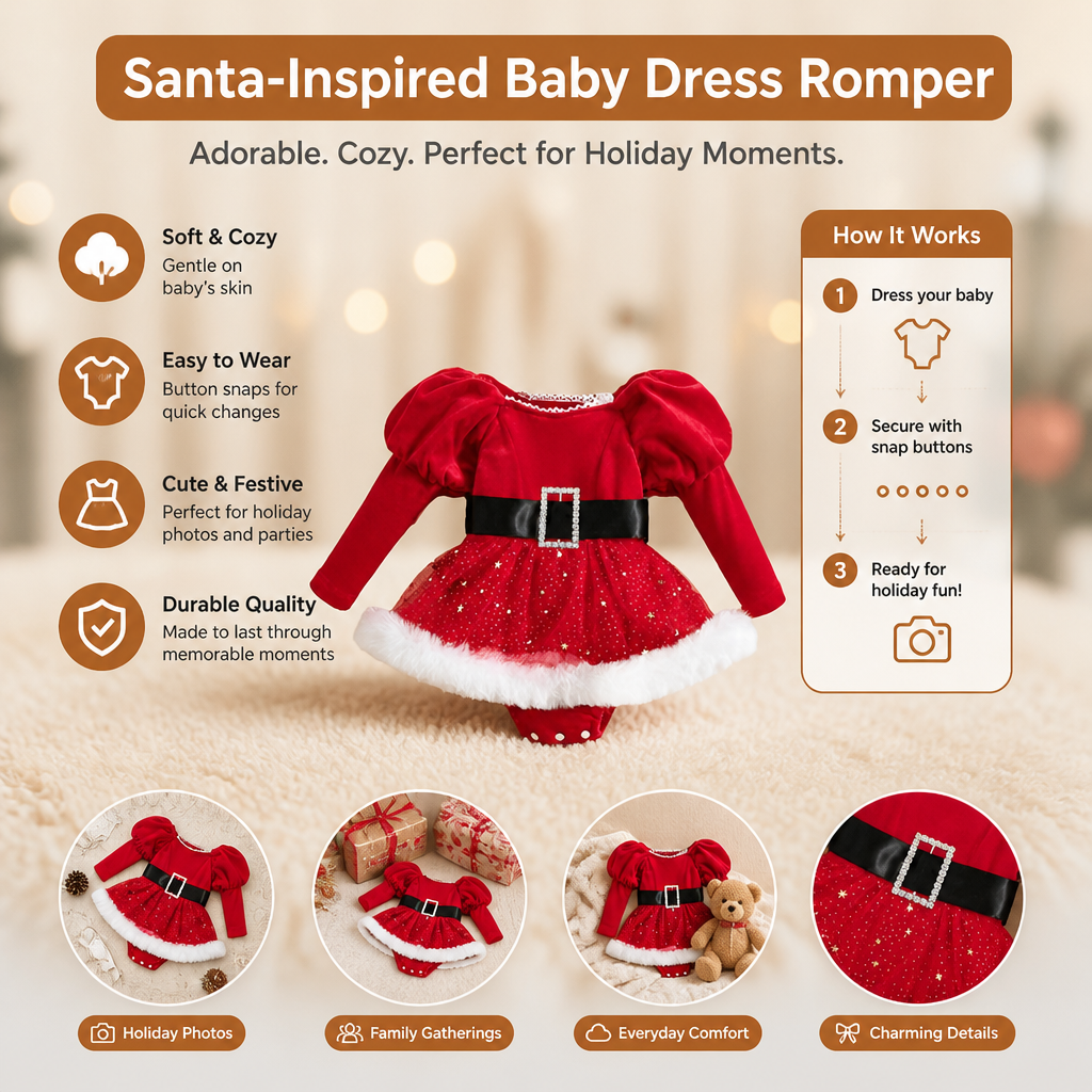 Baby Girl’s My First Christmas Long-Sleeve Romper Dress