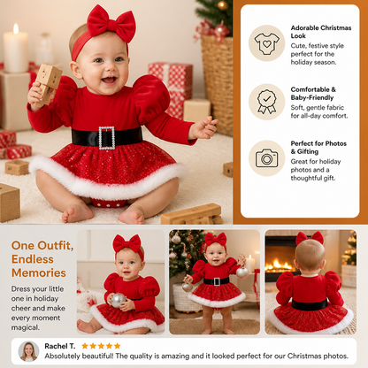 Baby Girl’s My First Christmas Long-Sleeve Romper Dress