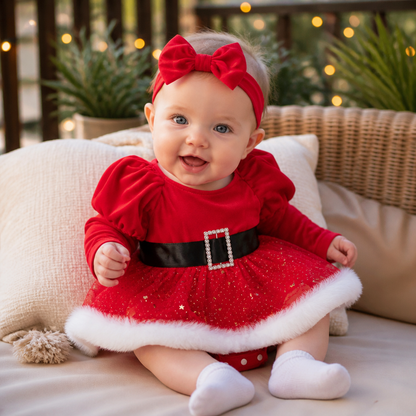 Baby Girl’s My First Christmas Long-Sleeve Romper Dress