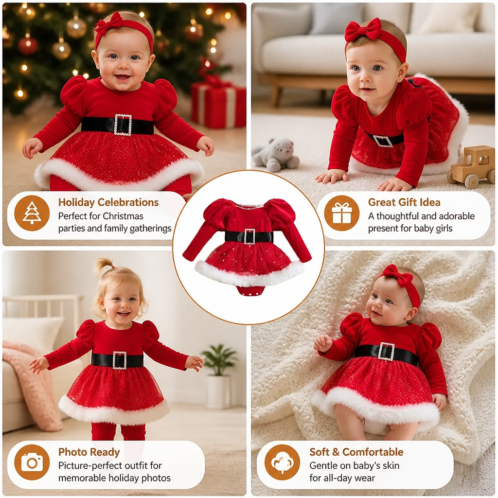 Baby Girl’s My First Christmas Long-Sleeve Romper Dress
