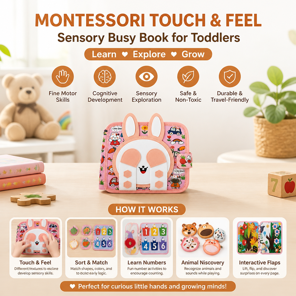 Montessori Touch & Feel Sensory Busy Book for Toddlers