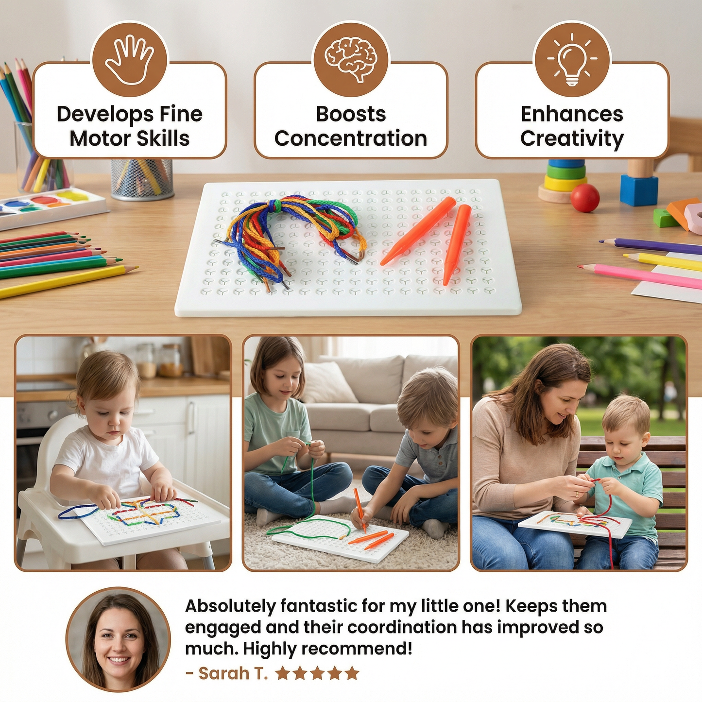Lacing Board Toy with Lace – Creative Threading Game for Kids' Motor Skill Development