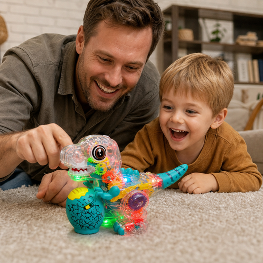 Interactive Light-Up Gear Dinosaur Toy with Music & Walking Action