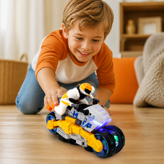 Kids Transformable Stunt Motorcycle Toy with 360 Degree Rotating Action
