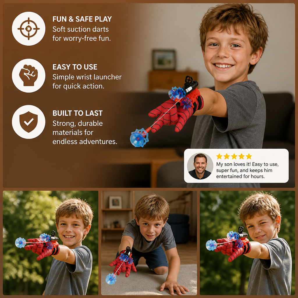 Superhero Web Launcher Glove Set – Wrist String Shooter with Suction Darts
