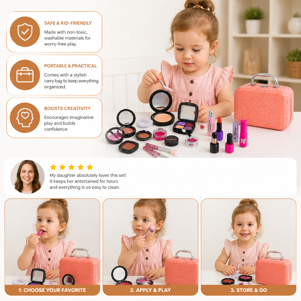 Make-up Play Set for Girls – Safe Kids Cosmetic Set with Practical Bag